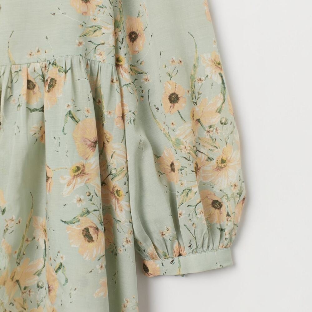 H&M Sunflowers Floral Balloon Sleeve Boxy Relaxed Drop Waist Shift Dress Size 12 - Picture 5 of 9